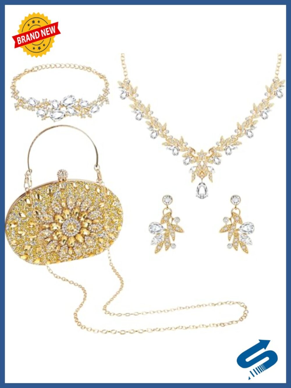 Rhinestone Clutch Purse & Jewelry Set Necklace Earrings Bracelet Wedding Party